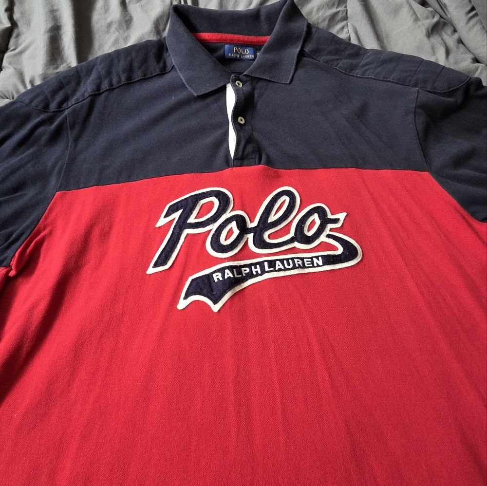 Polo by Ralph Lauren Men's Red and Blue Polo Shirt